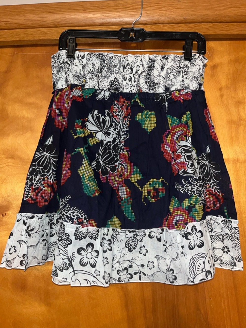 Floral Tiered Navy and White Smocked Waist Skirt